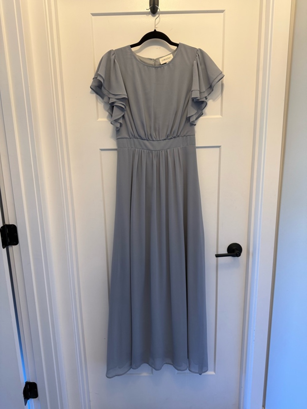 Chiffon Light Blue Flutter Sleeve Maxi Dress